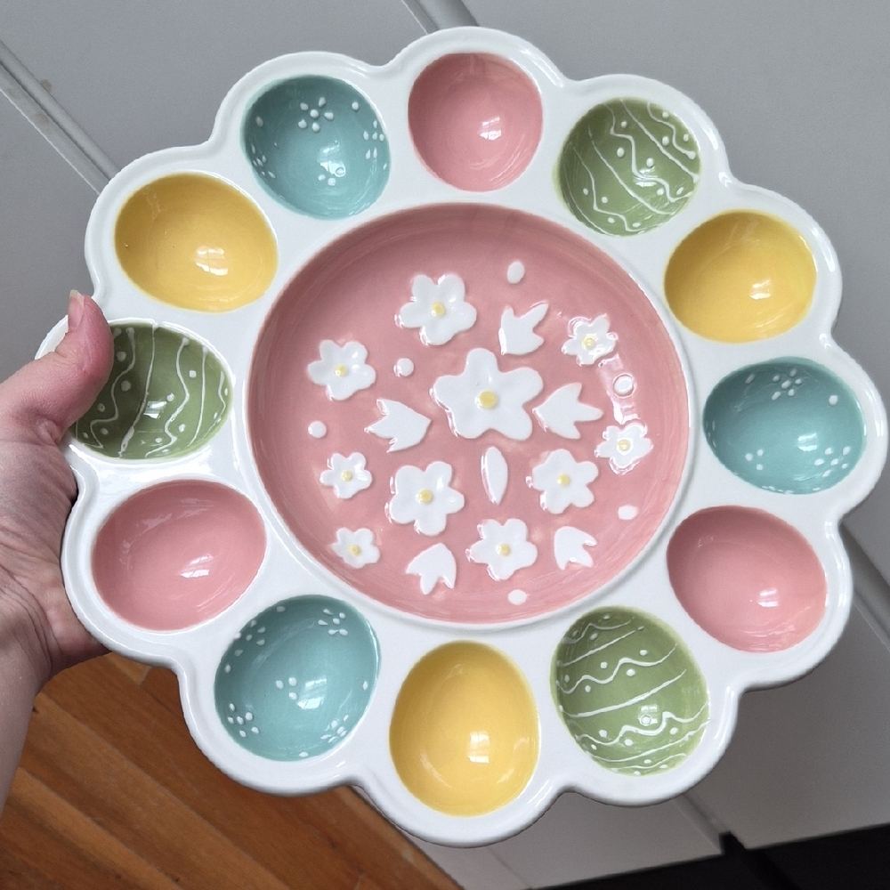 Potter's Studio Ceramic Easter 12 Egg Platter Pastel